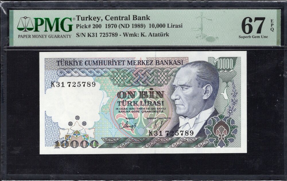 Turkey - 10.000 Lirasi 1970 (ND 1989) - Pick # 200 - PMG 67 EPQ