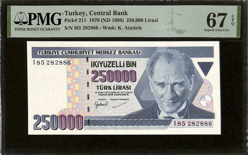 Turkey - 250.000 Lirasi 1970 - Pick # 211 - PMG 67 EPQ