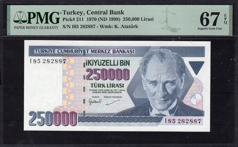 Turkey - 250.000 Lirasi 1970 (ND 1998) - Pick # 211 - PMG 67 EPQ
