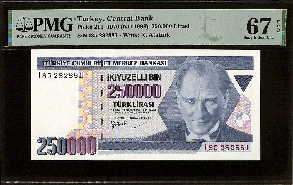 Turkey - 250.000 Lirasi 1970 (ND 1998) - Pick # 211 - PMG 67 EPQ