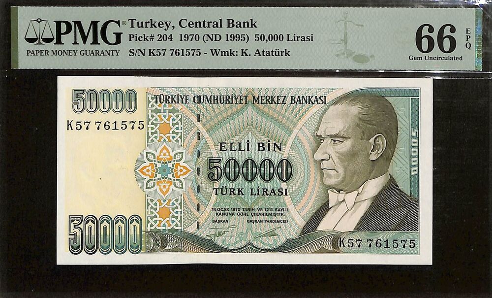 Turkey - 50.000 Lirasi 1970 (ND 1995) - Pick # 204 - PMG 66 EPQ