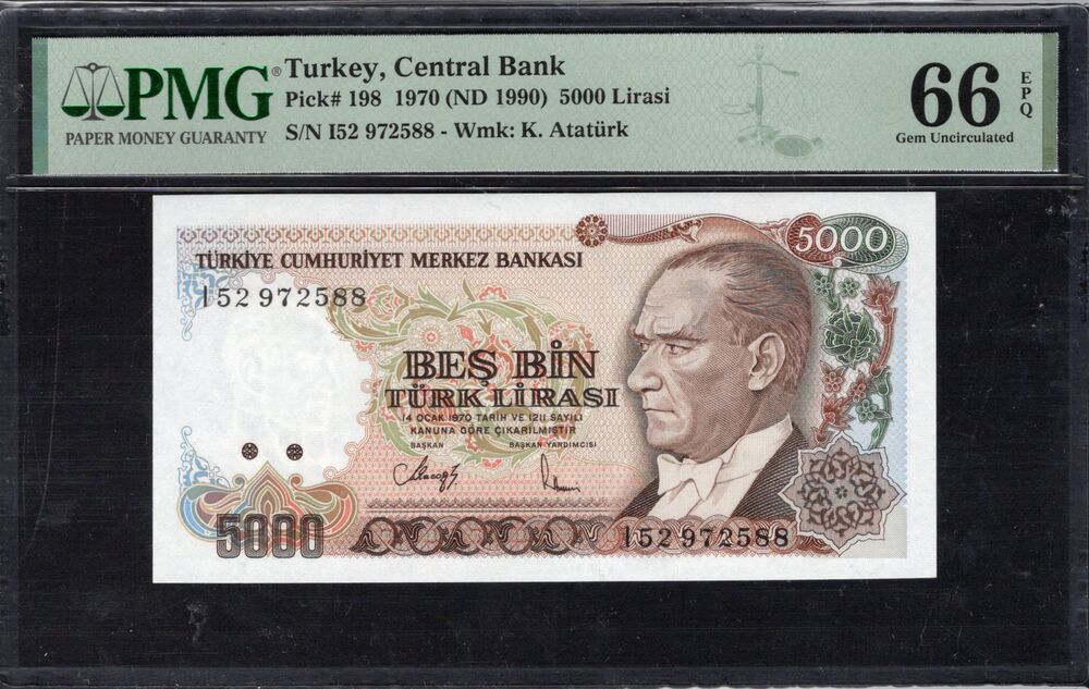 Turkey - 5000 Lirasi 1970 (ND 1990) - Pick # 198 - PMG 66 EPQ