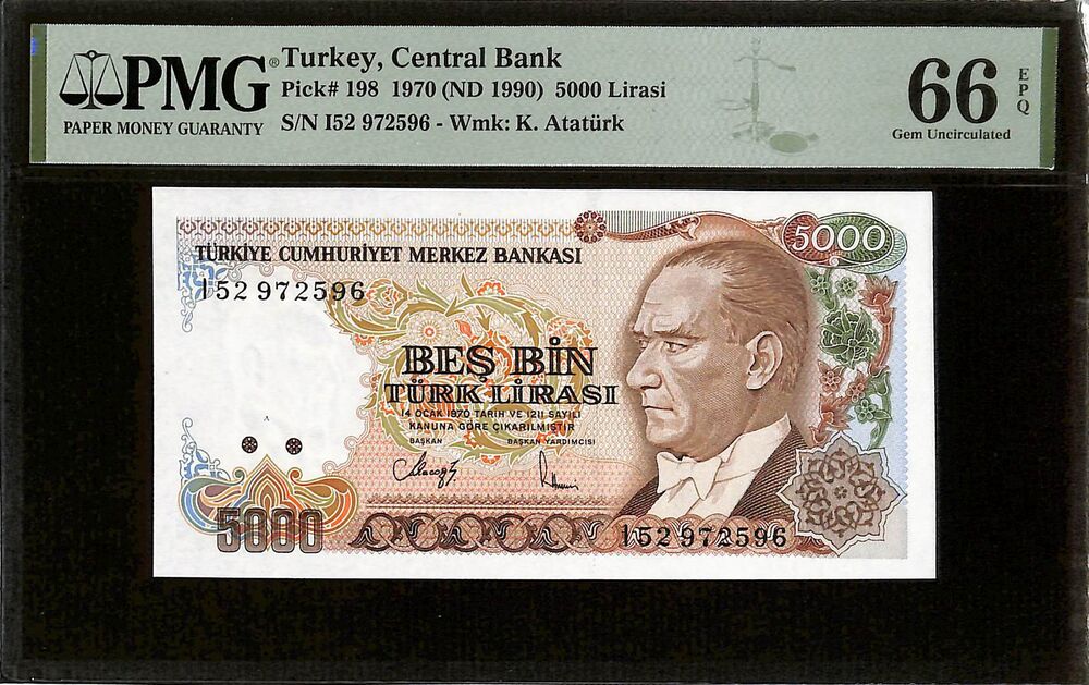 Turkey - 5000 Lirasi 1970 - Pick # 198 - PMG 66 EPQ