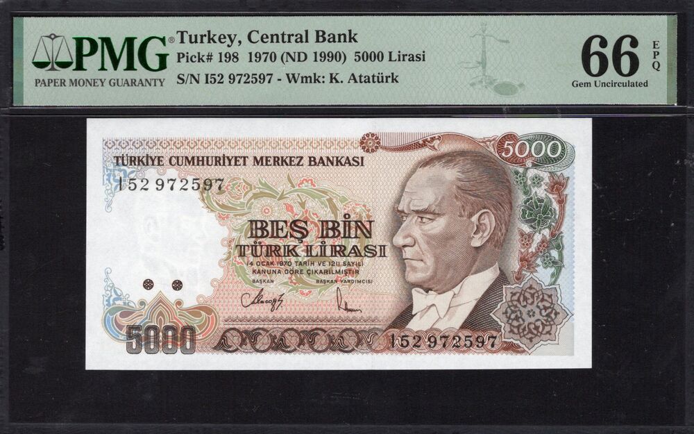 Turkey - 5000 Lirasi 1970 ND (1990) - Pick # 198 - PMG 66 EPQ