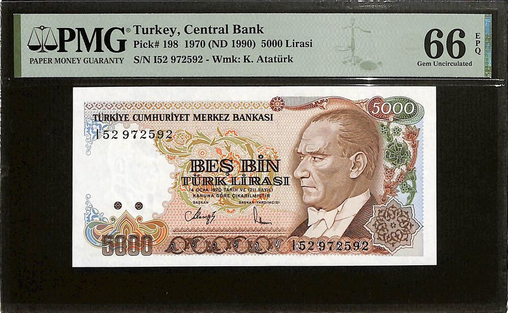 Turkey - 5000 Lirasi 1970 (ND 1990) - Pick # 198 - PMG 66 EPQ