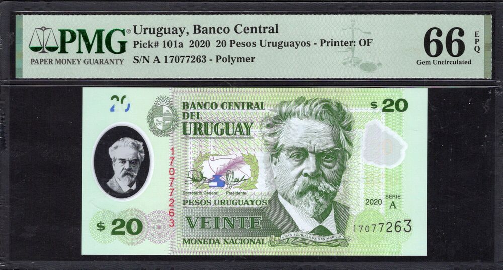 Uruguay - 20 Pesos Uruguayos 2020 - Pick # 101a - PMG 66 EPQ