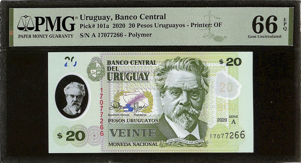 Uruguay - 20 Pesos Uruguayos 2020 - Pick # 101a - PMG 66 EPQ