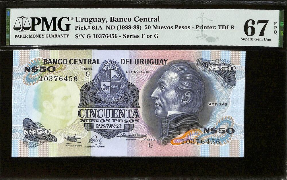 Uruguay - 50 Nuevos Pesos ND (1988-89) - Pick # 61A - PMG 67 EPQ
