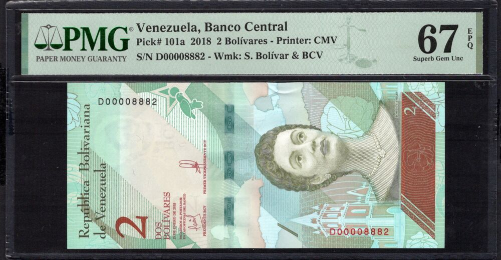 Venezuela - 2 Bolivares 2018 - Pick # 101a - PMG 67 EPQ