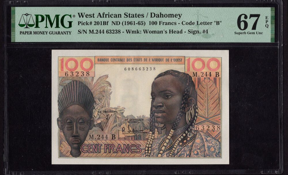 West African States / Dahomey - 100 Francs ND (1961-65) - Pick # 201Bf - PMG 67 EPQ