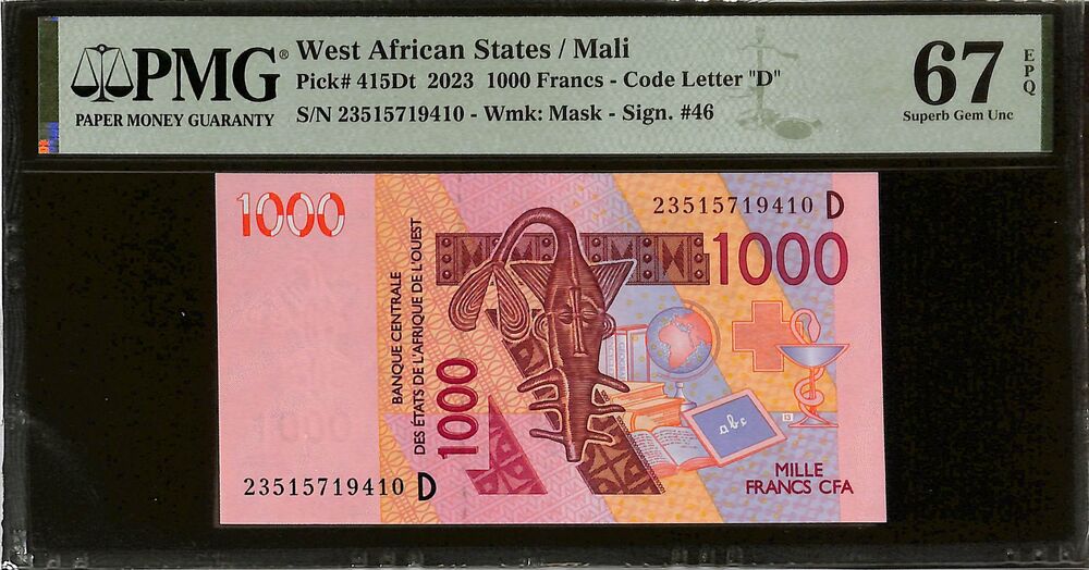 West African States - Mali - 1000 Francs 2023 - Pick # 415Dt - PMG 67 EPQ