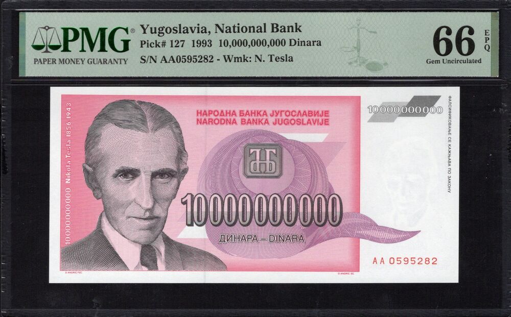 Yugoslavia - 10.000.000.000 Dinara 1993 - Pick # 127 - PMG 66 EPQ