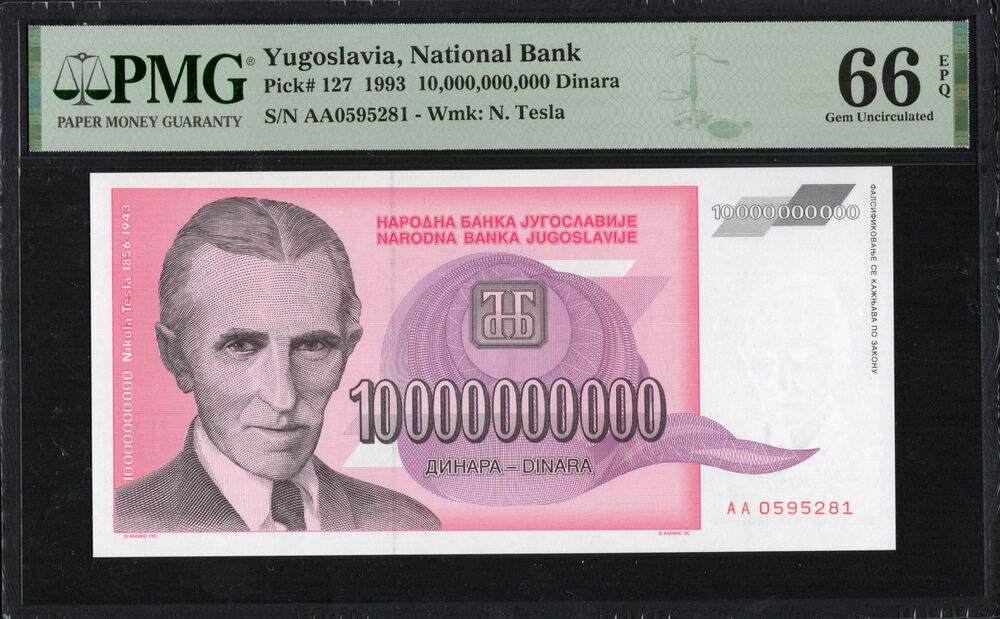 Yugoslavia - 10.000.000.000 Dinara 1993 - Pick # 127 - PMG 66 EPQ