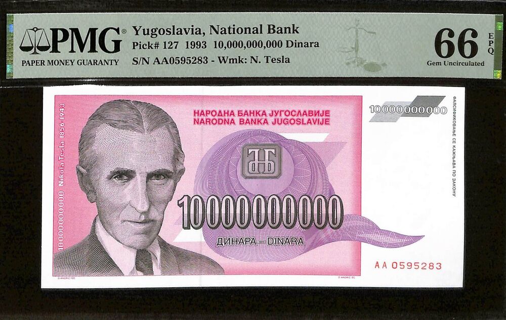 Yugoslavia - 10.000.000.000 Dinara 1993 - Pick # 127 - PMG 66 EPQ