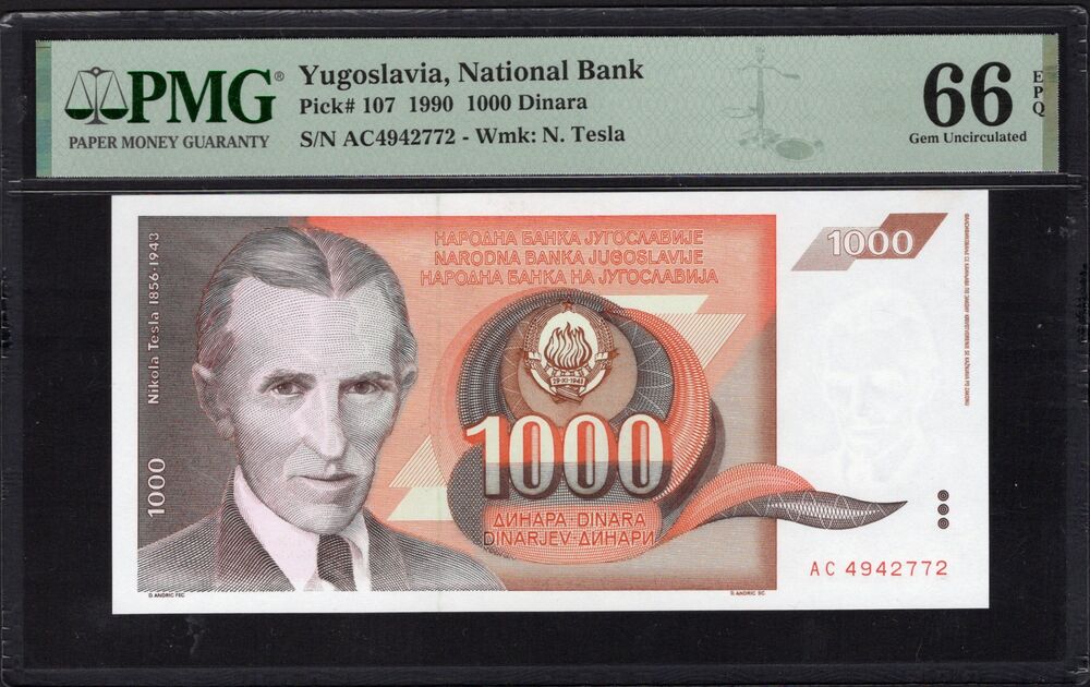 Yugoslavia - 1000 Dinara 1990 - Pick # 107 - PMG 66 EPQ