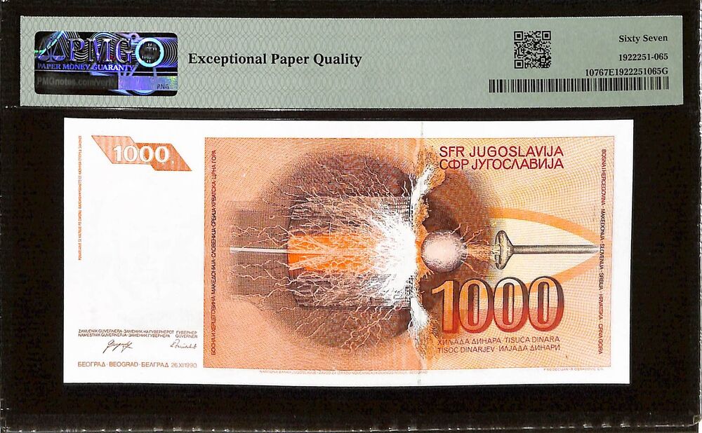 Yugoslavia - 1000 Dinara 1990 - Pick # 107 - PMG 67 EPQ