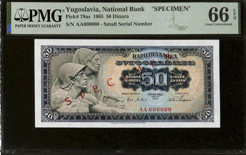 Yugoslavia - 50 Dinara 1965 - Pick # 79as - SPECIMEN - PMG 66 EPQ