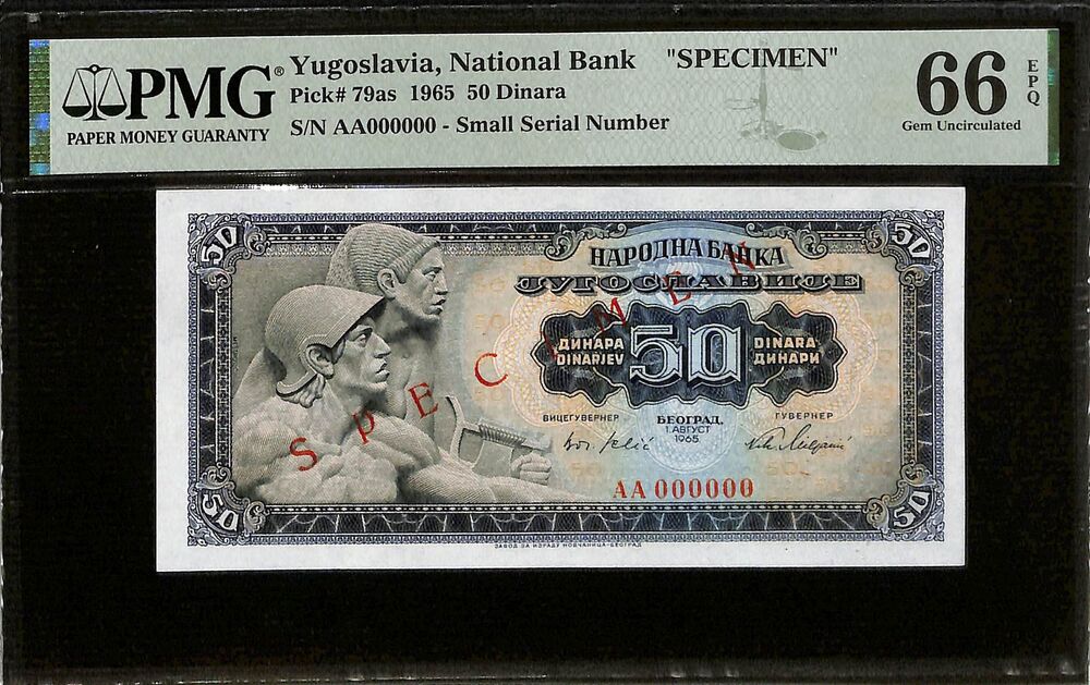 Yugoslavia - 50 Dinara 1965 - Pick # 79as - SPECIMEN - PMG 66 EPQ