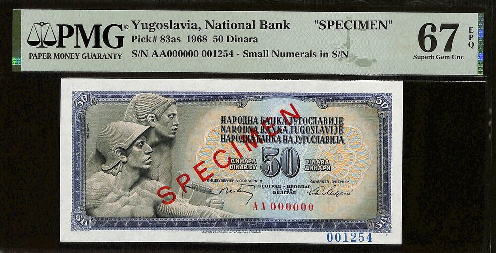 Yugoslavia - 50 Dinara 1968 - Pick # 83As - SPECIMEN - PMG 67 EPQ