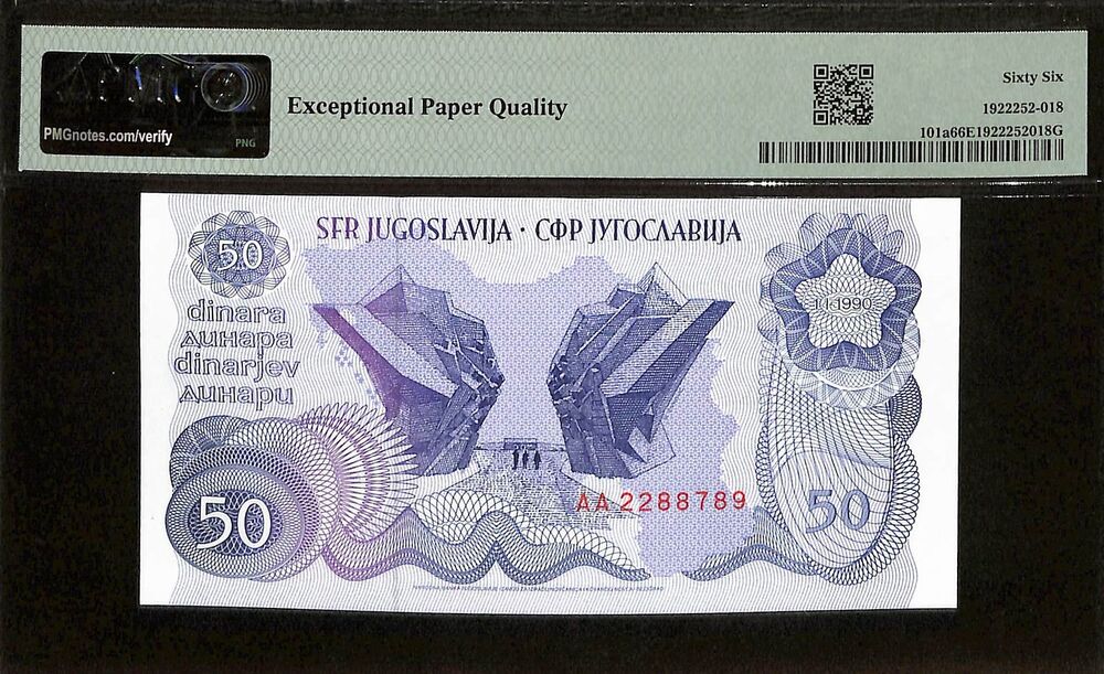 Yugoslavia - 50 Dinara 1990 - Pick # 101a - PMG 66 EPQ