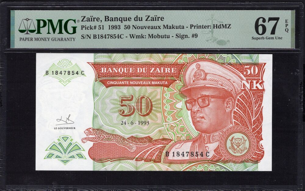 Zaire - 50 Nouveaux Makuta 1993 - Pick # 51 - PMG 67 EPQ