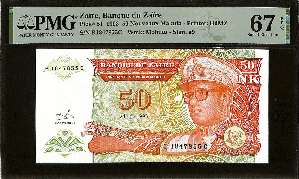 Zaire - 50 Nouveaux Makuta 1993 - Pick # 51 - PMG 67 EPQ