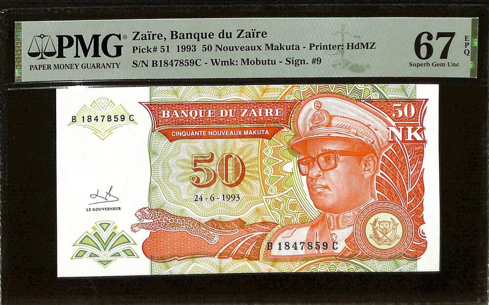 Zaire - 50 Nouveaux Makuta 1993 - Pick # 51 - PMG 67 EPQ