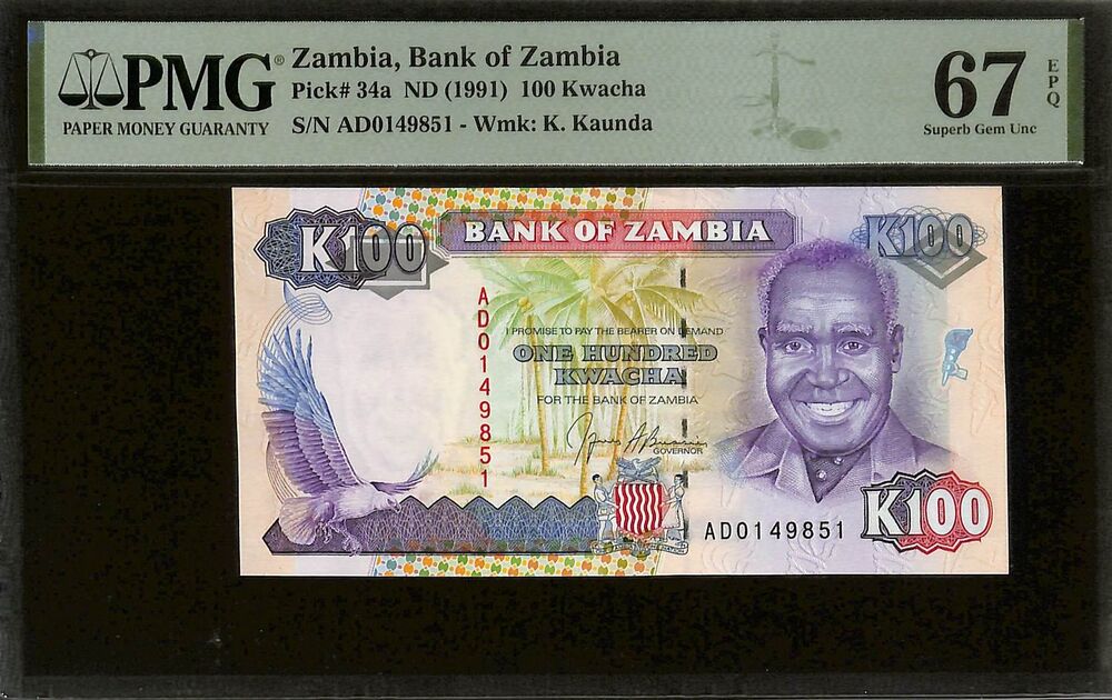 Zambia - 100 Kwacha ND (1991) - Pick # 34a - PMG 67 EPQ