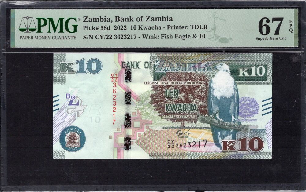 Zambia - 10 Kwacha 2022 - Pick # 58d - PMG 67 EPQ