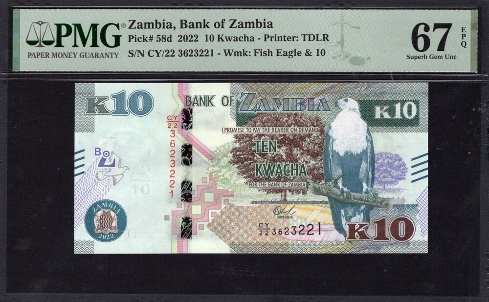 Zambia - 10 Kwacha 2022 - Pick # 58d - PMG 67 EPQ