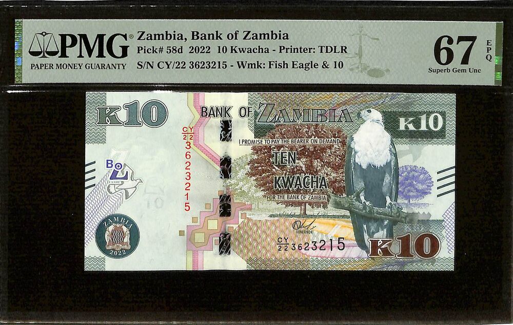 Zambia - 10 Kwacha 2022 - Pick # 58d - PMG 67 EPQ