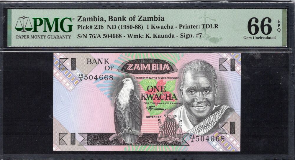 Zambia - 1 Kwacha ND (1980-88) - Pick # 23b - PMG 66 EPQ