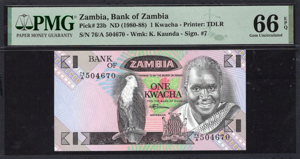 Zambia - 1 Kwacha ND (1980-88) - Pick # 23b - PMG 66 EPQ