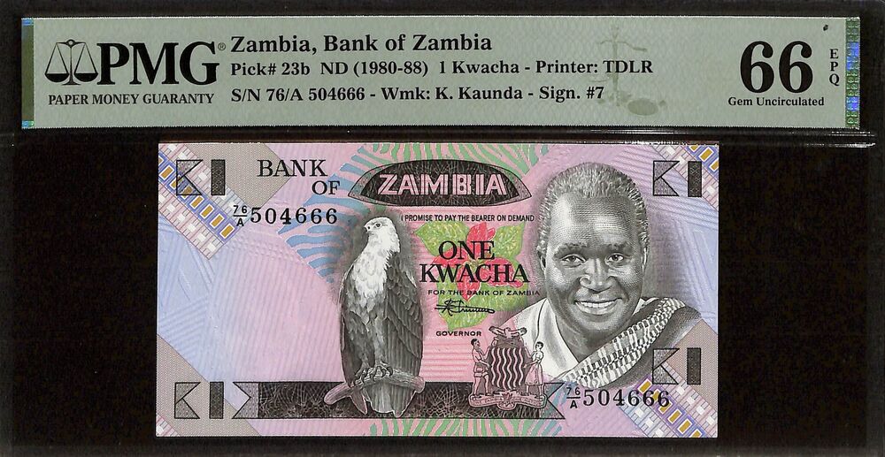 Zambia - 1 Kwacha ND (1980-88) - Pick # 23b - PMG 66 EPQ
