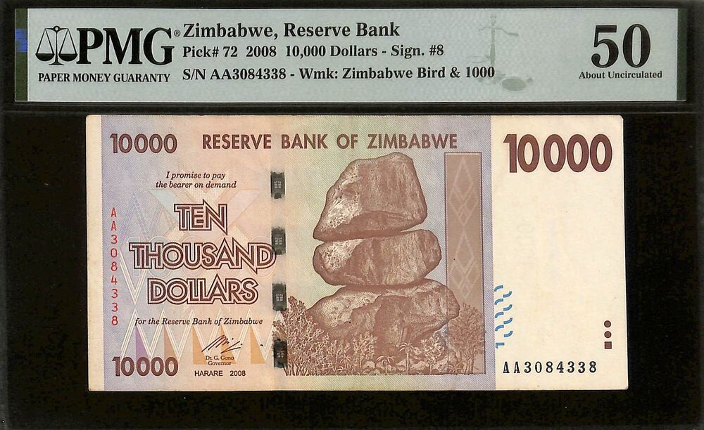 Zimbabwe - 10.000 Dollars 2008 - Pick # 72 - PMG 50