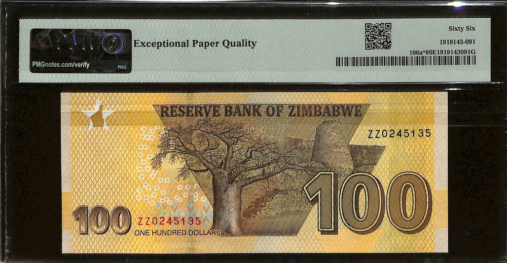 Zimbabwe - 100 Dollars 2020 - Pick # 106a - REPLACEMENT - PMG 66 EPQ