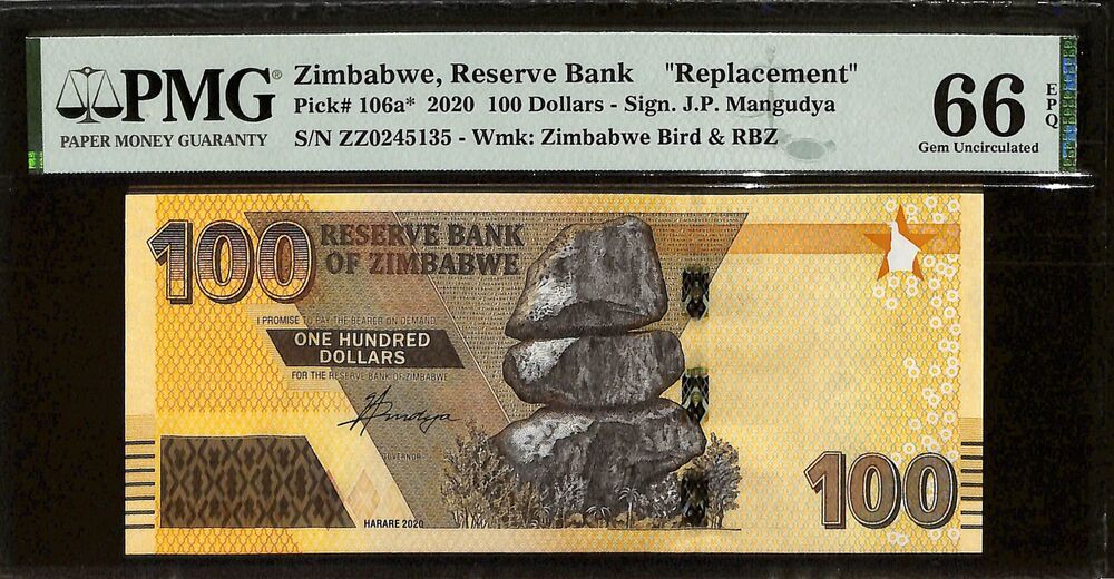 Zimbabwe - 100 Dollars 2020 - Pick # 106a - REPLACEMENT - PMG 66 EPQ