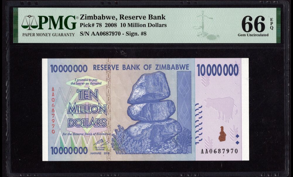Zimbabwe - 10 Million Dollars 2008 - Pick # 78 - PMG 66 EPQ