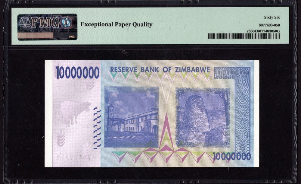 Zimbabwe - 10 Million Dollars 2008 - Pick # 78 - PMG 66 EPQ