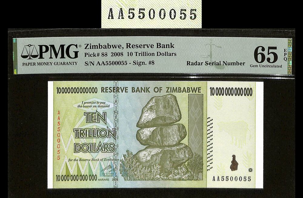 Zimbabwe - 10 Trillion Dollars 2008  - Pick # 88 - RADAR - PMG 65 EPQ
