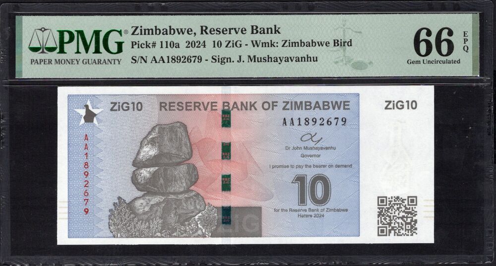 Zimbabwe - 10 ZiG 2024 - Pick # 110a - PMG 66 EPQ