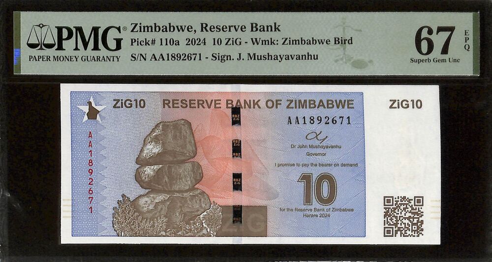 Zimbabwe - 10 ZiG 2024 - Pick # 110a - PMG 67 EPQ
