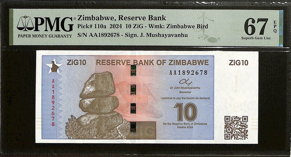Zimbabwe - 10 ZiG 2024 - Pick # 110a - PMG 67 EPQ