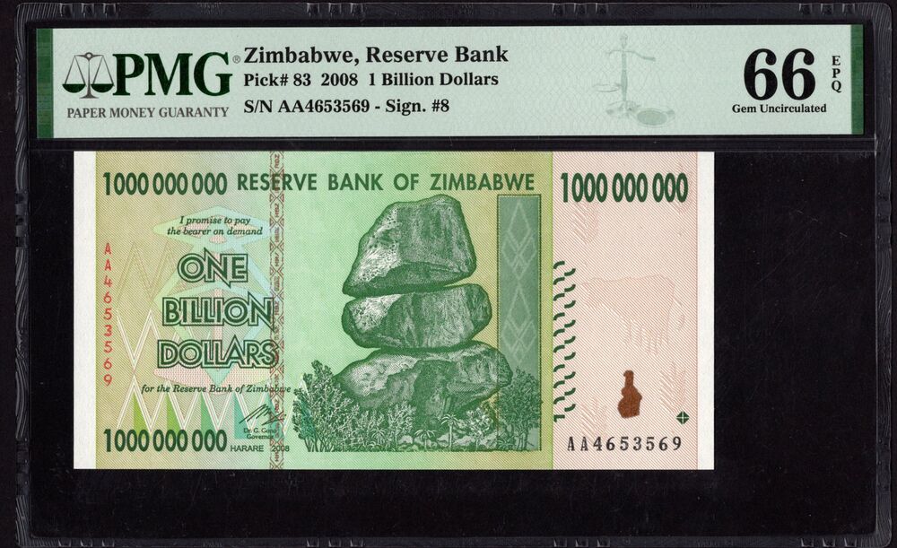 Zimbabwe - 1 Billion Dollars 2008 - Pick # 83 - PMG 66 EPQ