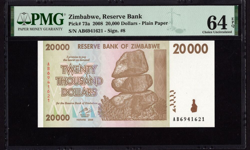 Zimbabwe - 20.000 Dollars 2008 - Pick # 73a - PMG 64 EPQ