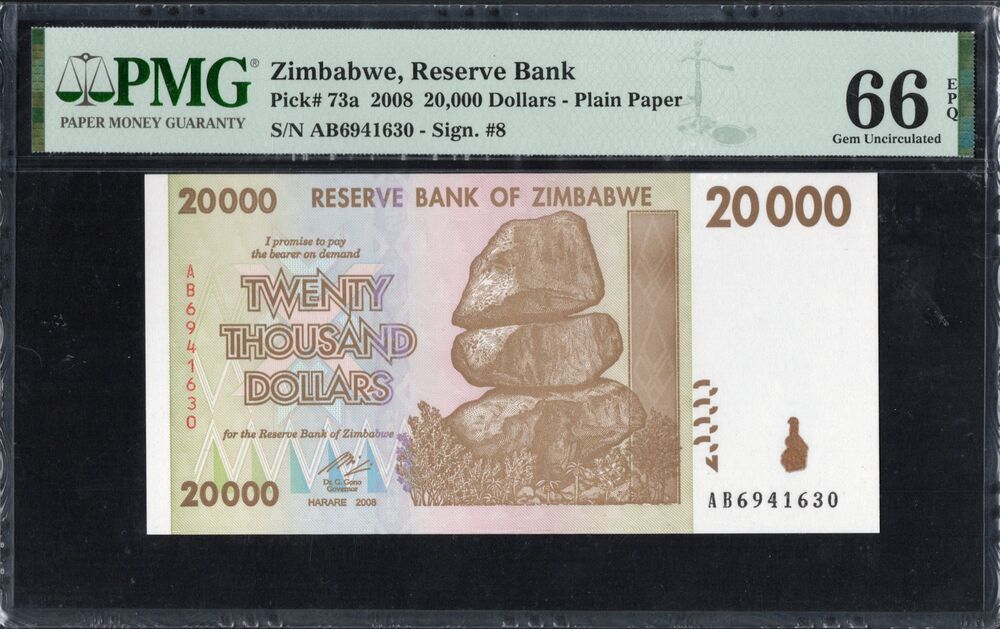 Zimbabwe - 20.000 Dollars 2008 - Pick # 73a - PMG 66 EPQ