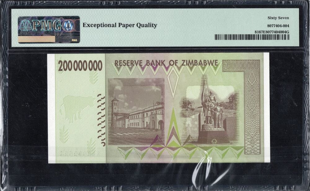 Zimbabwe - 200 Million Dollars 2008 - Pick # 81 - PMG 67 EPQ