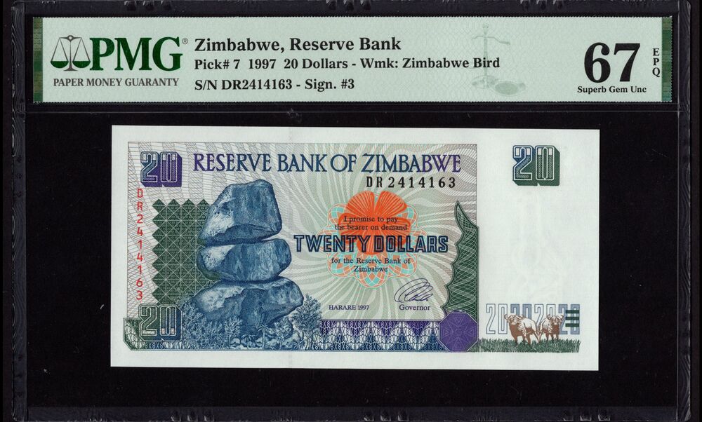 Zimbabwe - 20 Dollars 1997 - Pick # 7 - PMG 67 EPQ