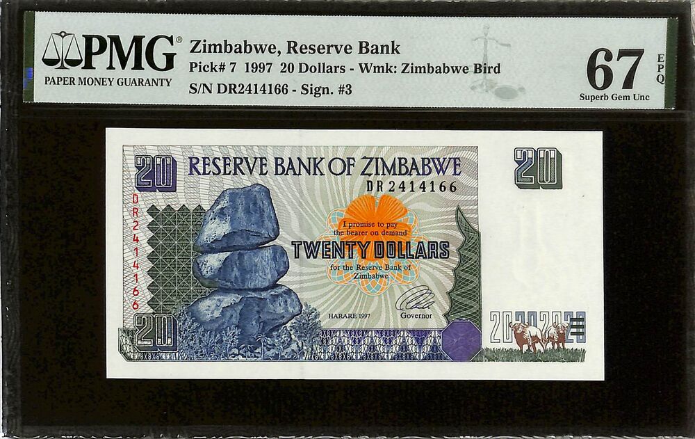 Zimbabwe - 20 Dollars 1997 - Pick # 7 - PMG 67 EPQ