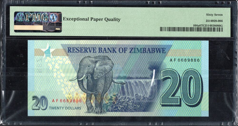 Zimbabwe - 20 Dollars 2020 - Pick # 104a - PMG 67 EPQ